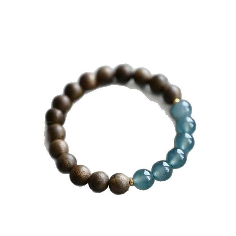 Sandalwood bracelet women's natural blue water agate bead splicing bracelet.