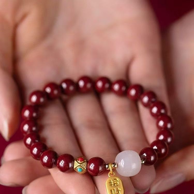 Natural raw ore cinnabar high content prayer men and women the same transshipment lucky bracelet jewelry bracelet natal year gift
