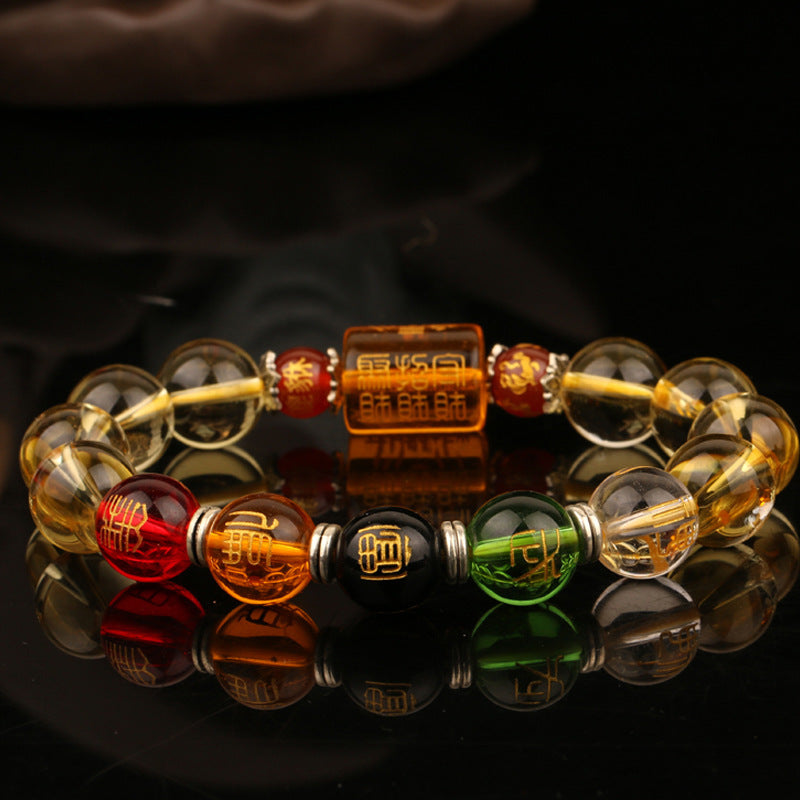 Natural citrine five-way God of Wealth bracelet, citrine five-element bracelet, citrine partial wealth bracelet