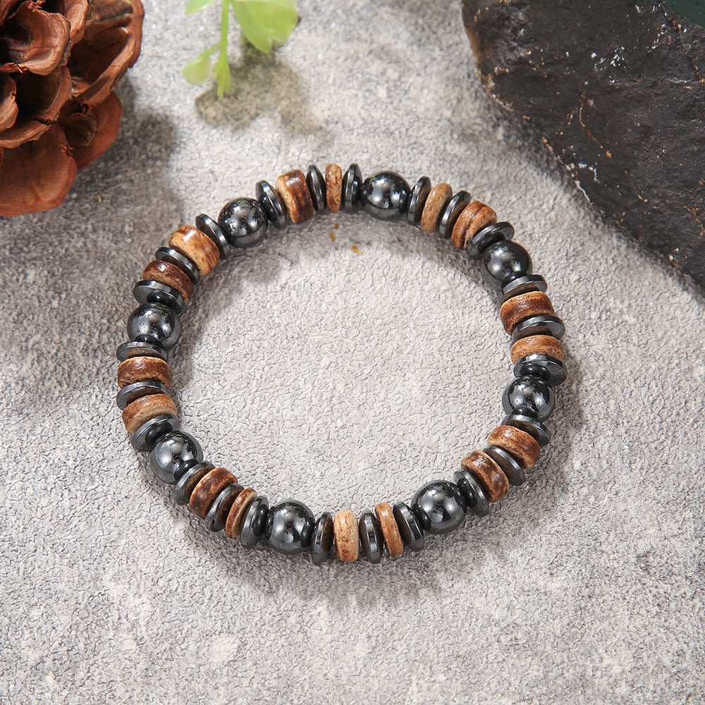 Free Today: Handmade Beaded Skull Bracelet Men's Turquoise Wood Bead Coconut Shell Bracelet Has a Healing Effect