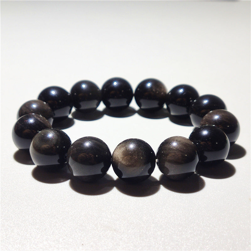 Silver obsidian cat's eye bracelet