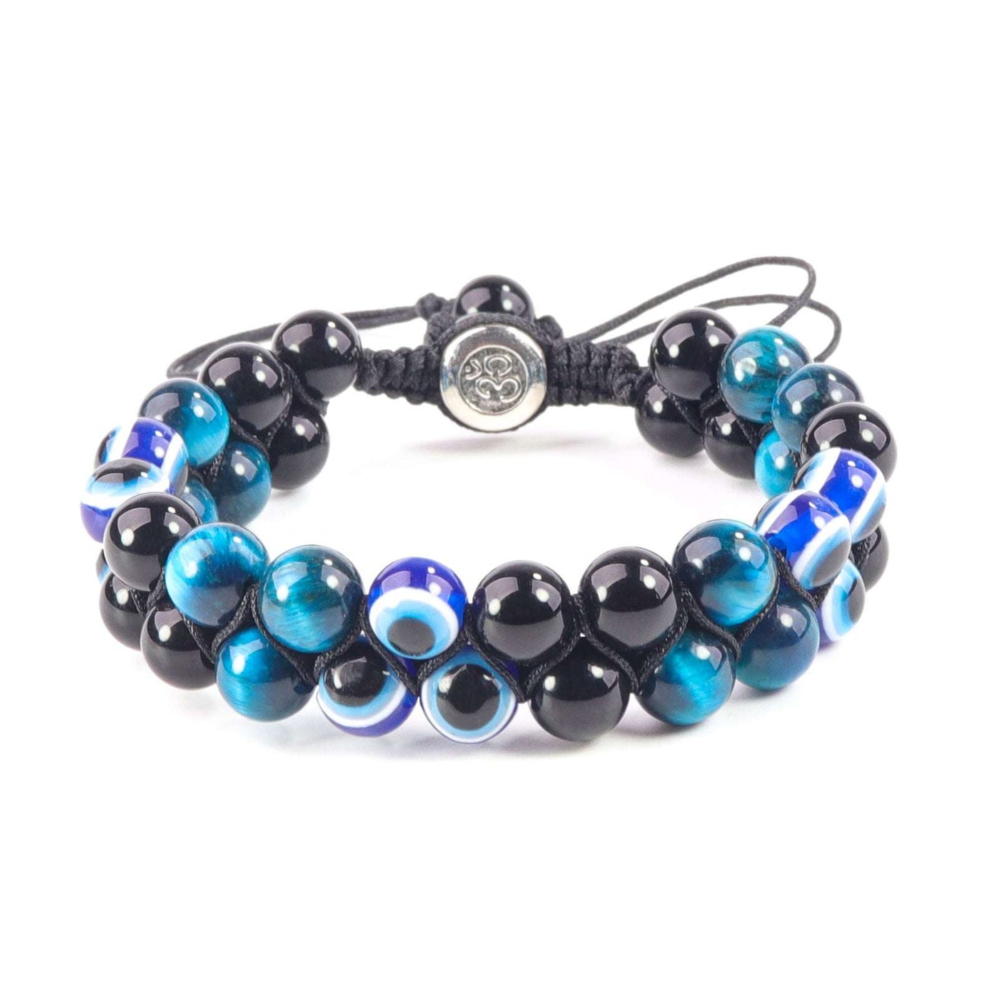 Natural agate stone bracelet, men's and women's magnet bracelet, handmade rope-woven black agate double-row devil's eye bracelet.