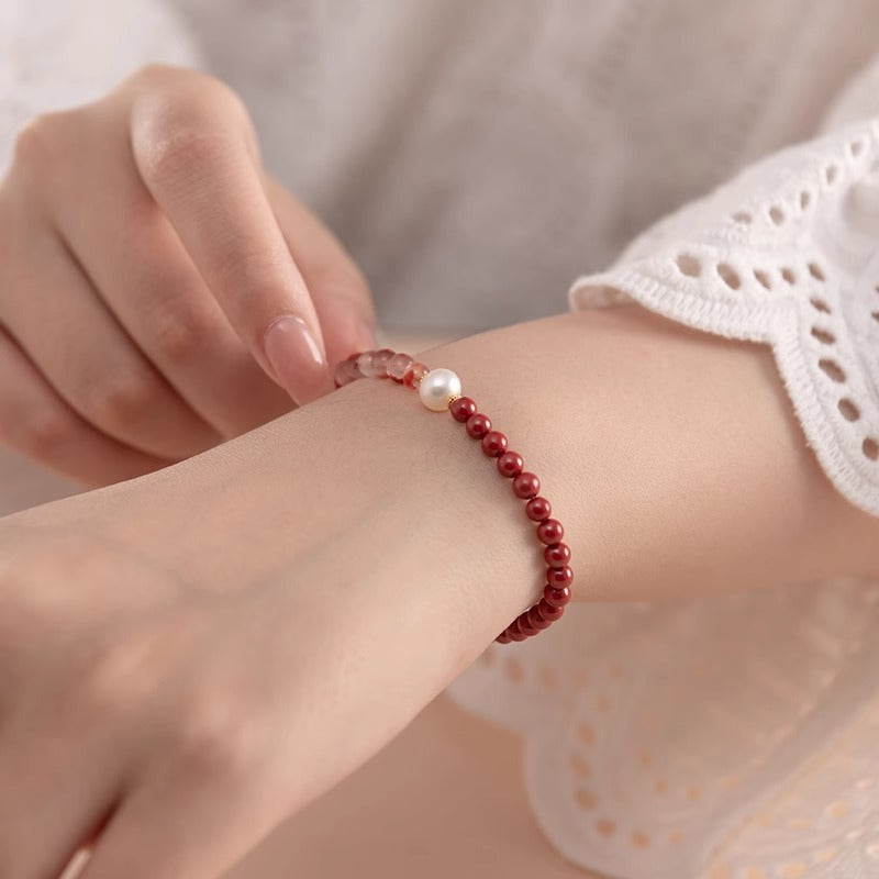 Natural cinnabar Nanhong agate bracelet pearl bracelet women's pearl beads