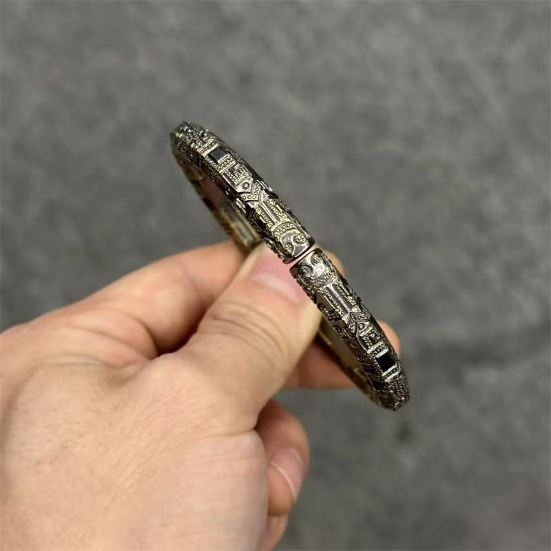 Handmade engraved glutinous pattern men's bracelet original national style niche retro high-end bracelet for boyfriend gifts