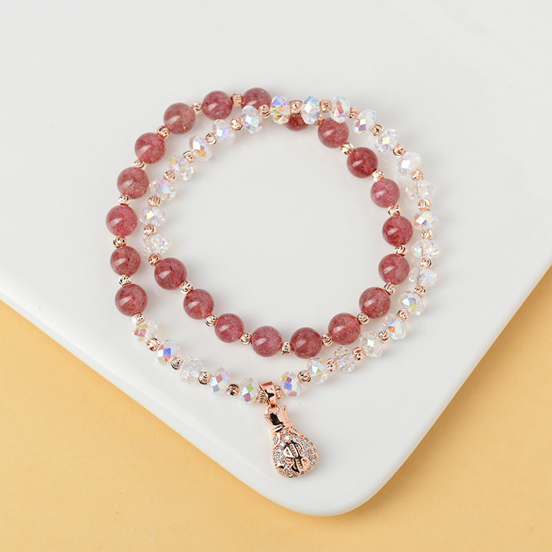 Crystal strawberry crystal double ring bracelet