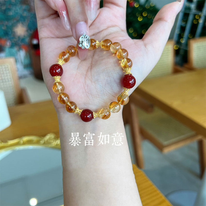 Natural Huangta Crystal Jinba Crystal Bracelet for Men and Women's Premium Agate Citrine Golden Fa Crystal Lucky Bracelet