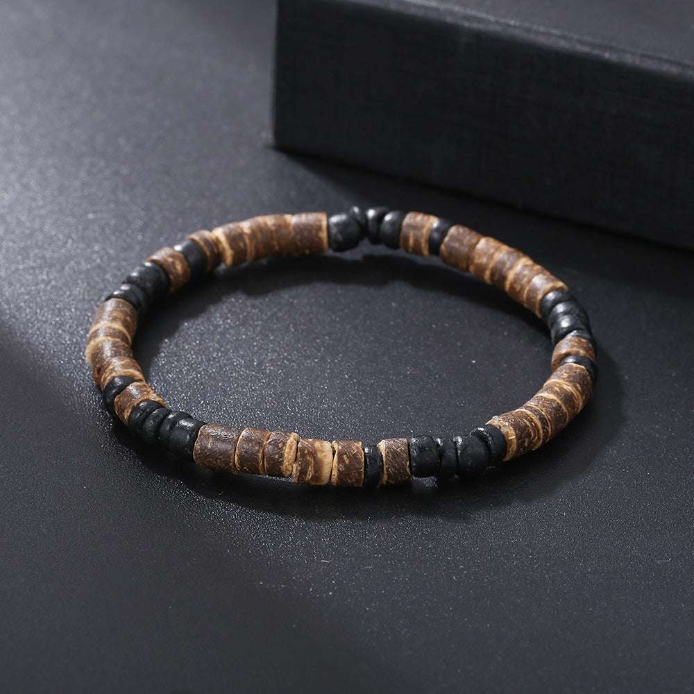 Free Today: Handmade Beaded Skull Bracelet Men's Turquoise Wood Bead Coconut Shell Bracelet Has a Healing Effect