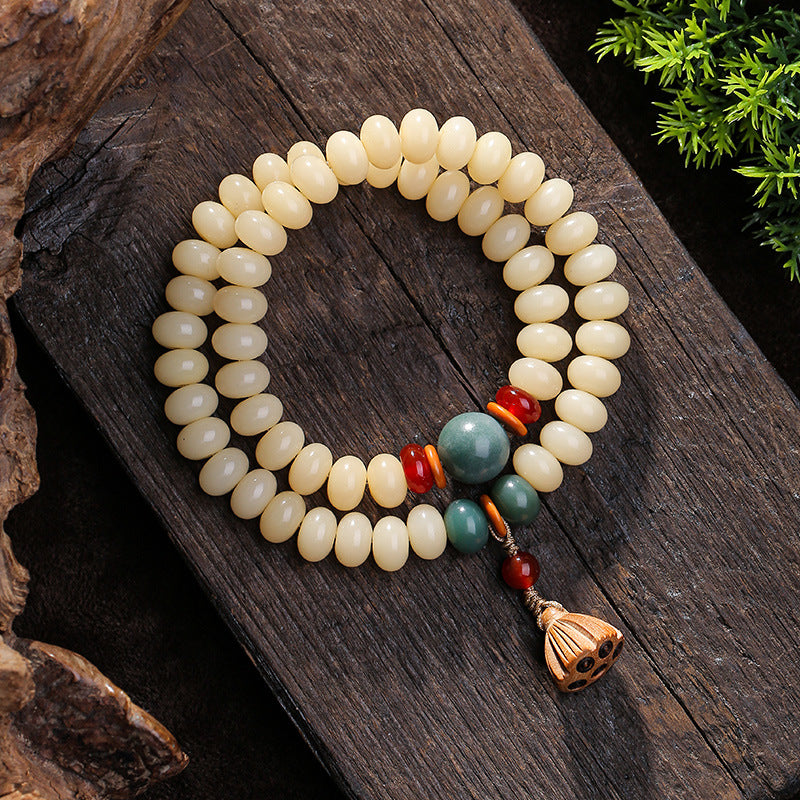 Natural Bodhi Root Double Circle Bracelet Buddha Bead Rosary Bodhi Seed Bracelet