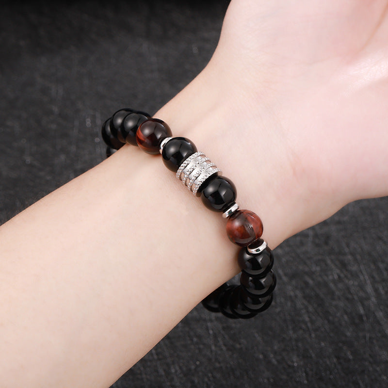 Lucky to ward off evil spirits, tiger's eye stone, obsidian beaded bracelet, men's opal bracelet.