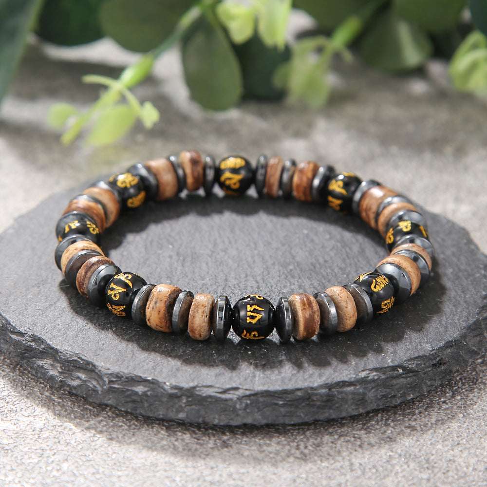 Free Today: Handmade Beaded Skull Bracelet Men's Turquoise Wood Bead Coconut Shell Bracelet Has a Healing Effect
