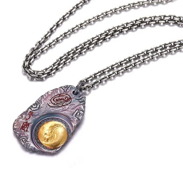 New Chinese < Dao Golden Seal > Tai Chi Gossip Pendant Necklace Retro Couple Transshipment Pendant Sweater Necklace