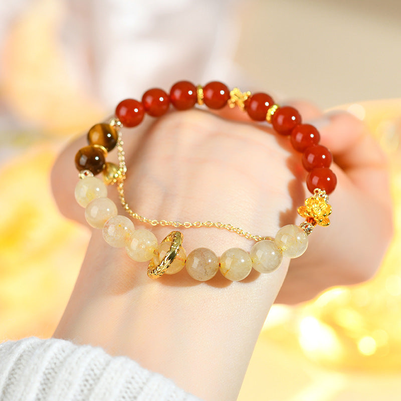Natural Huangta Crystal Jinba Crystal Bracelet for Men and Women's Premium Agate Citrine Golden Fa Crystal Lucky Bracelet