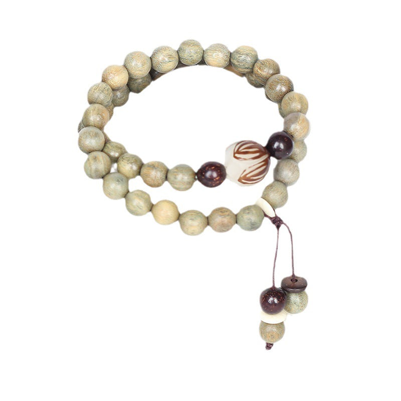 Natural green sandalwood bracelet double circle passion seed bracelet wooden lotus unisex bracelet