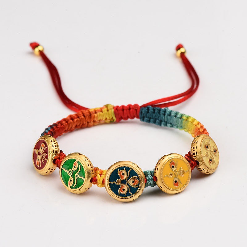 Five-way God of Wealth Transfer Pearl Hand Braided Rope Couple the Year Amulet Bracelet