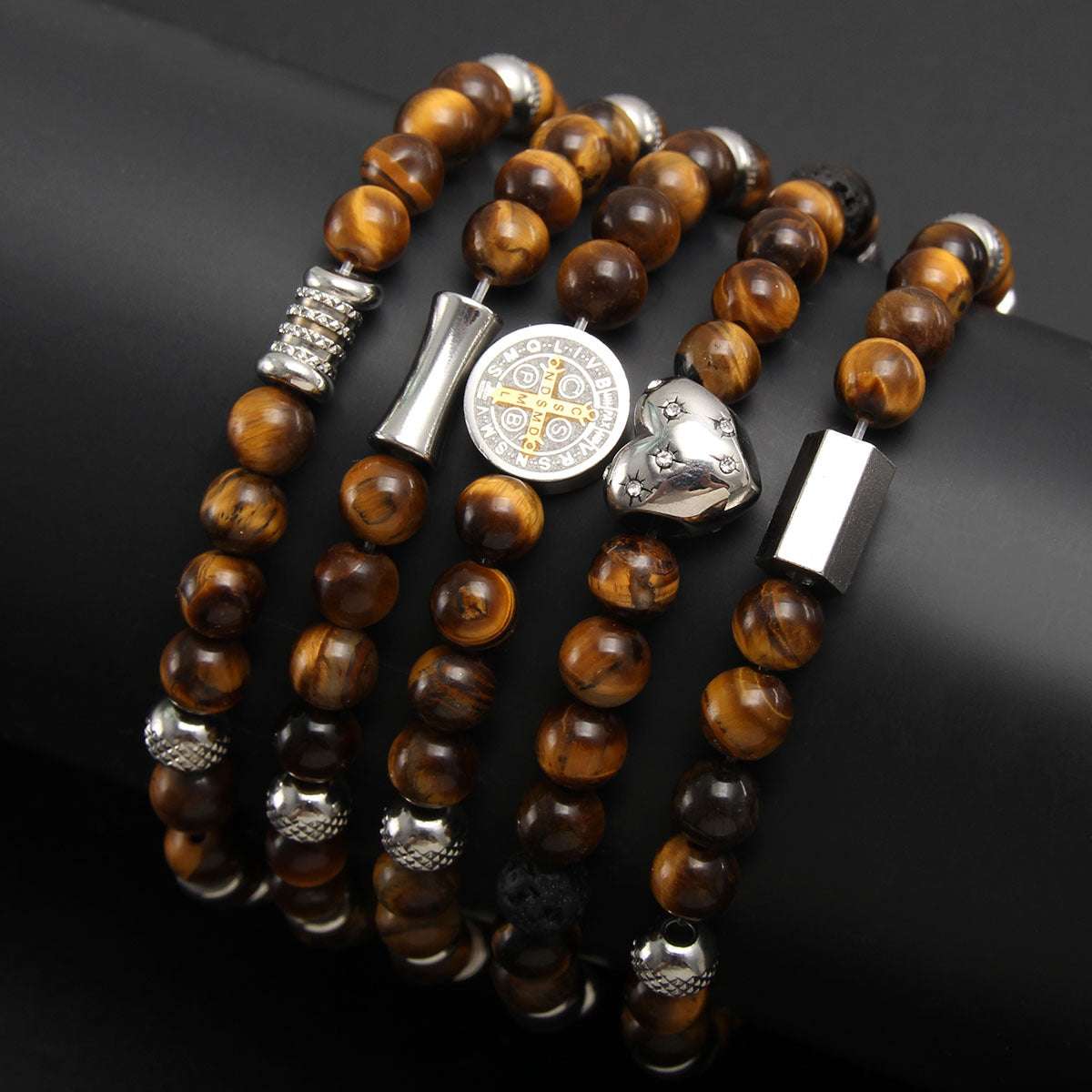 Free Today: 6MM Tiger's Eye Natural Stone Beaded Bracelet with Good Luck Bracelet