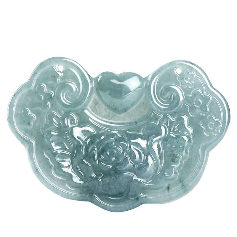 Jade blue water flowers bloom, wealth and auspiciousness, jade pendant, jade pendant, men's and women's safety pendant