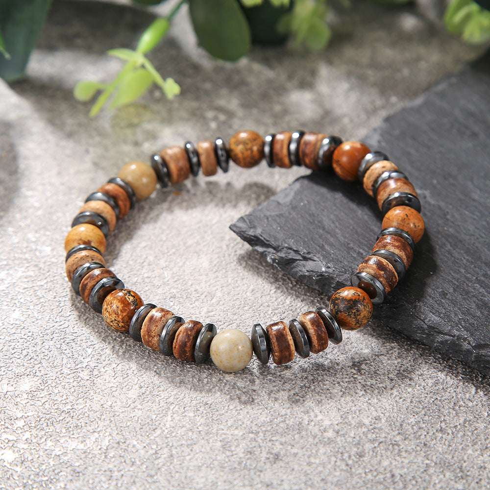 Free Today: Handmade Beaded Skull Bracelet Men's Turquoise Wood Bead Coconut Shell Bracelet Has a Healing Effect