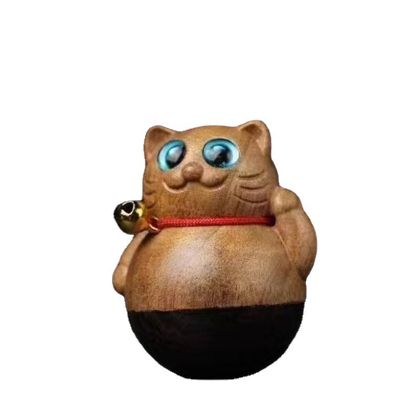 Tumbler wood carving lucky cat