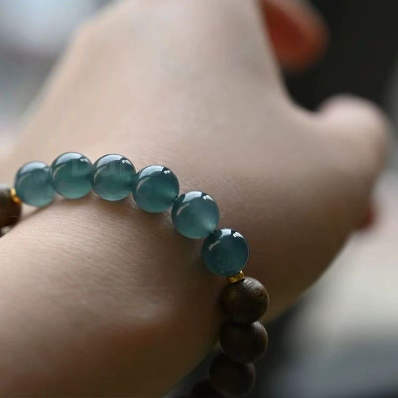 Sandalwood bracelet women's natural blue water agate bead splicing bracelet.