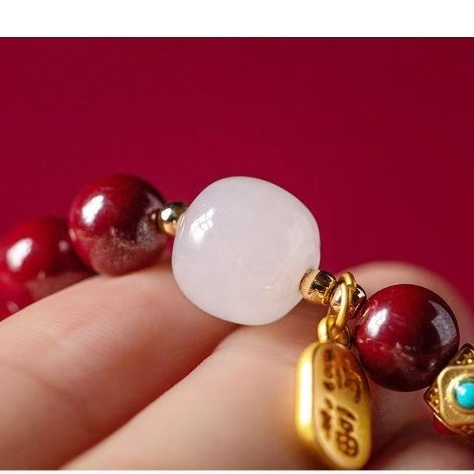 Natural raw ore cinnabar high content prayer men and women the same transshipment lucky bracelet jewelry bracelet natal year gift