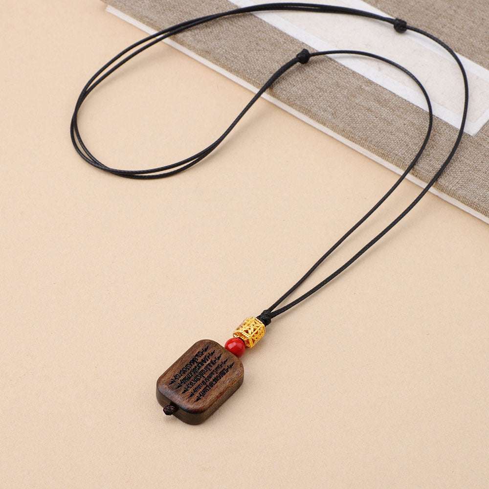 Agarwood safe brand necklace wooden pendant sweater chain long short retro national style new Chinese collarbone chain