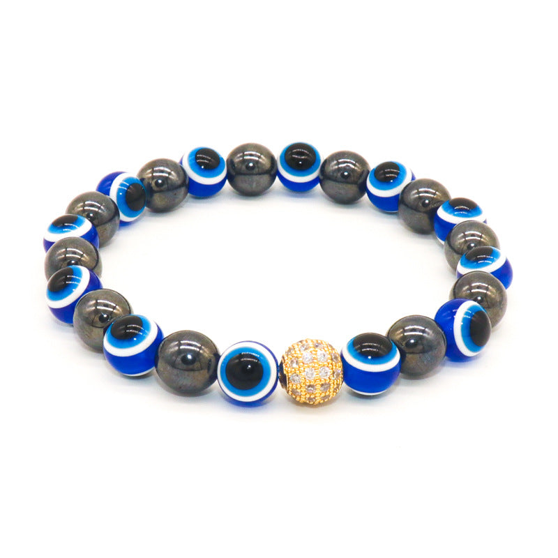 Natural agate stone bracelet, men's and women's magnet bracelet, handmade rope-woven black agate double-row devil's eye bracelet.