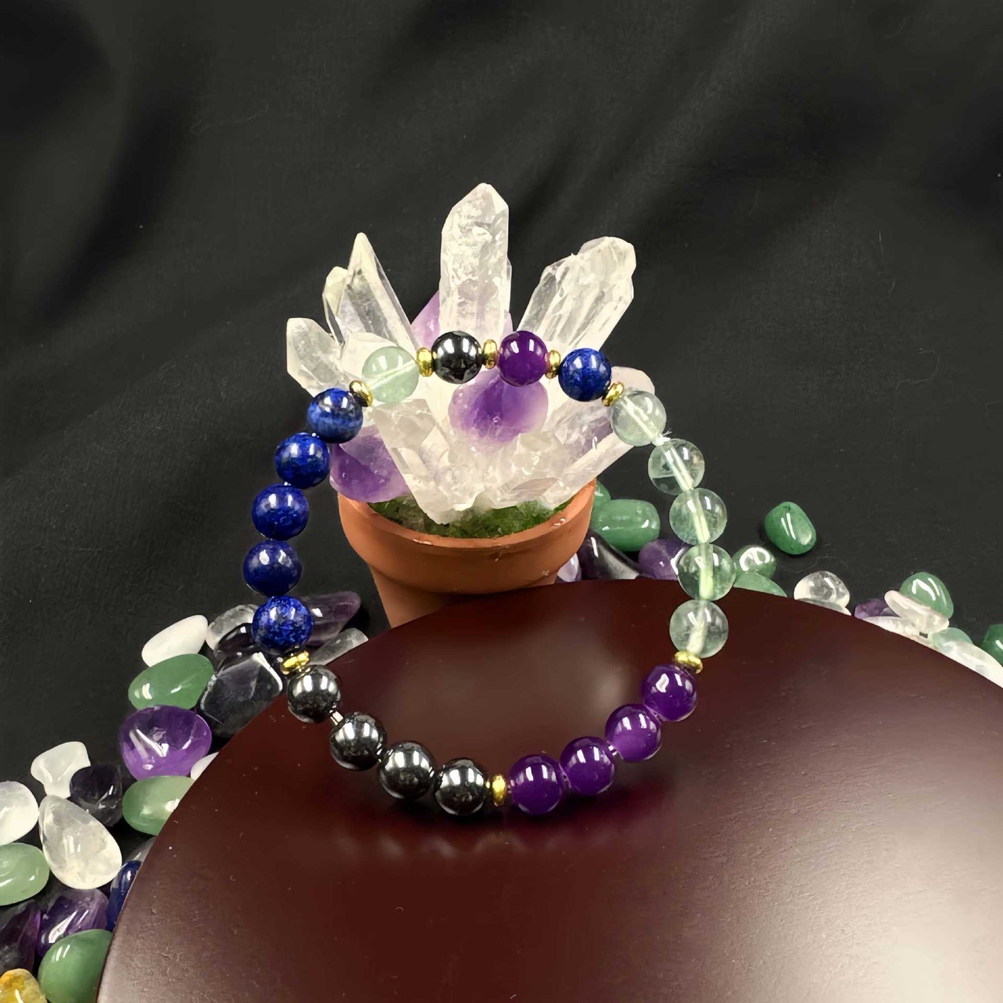 Free Today: Natural Stone Bracelet Black Gallstone Lazuli Amethyst Bracelet Feng Shui Lucky