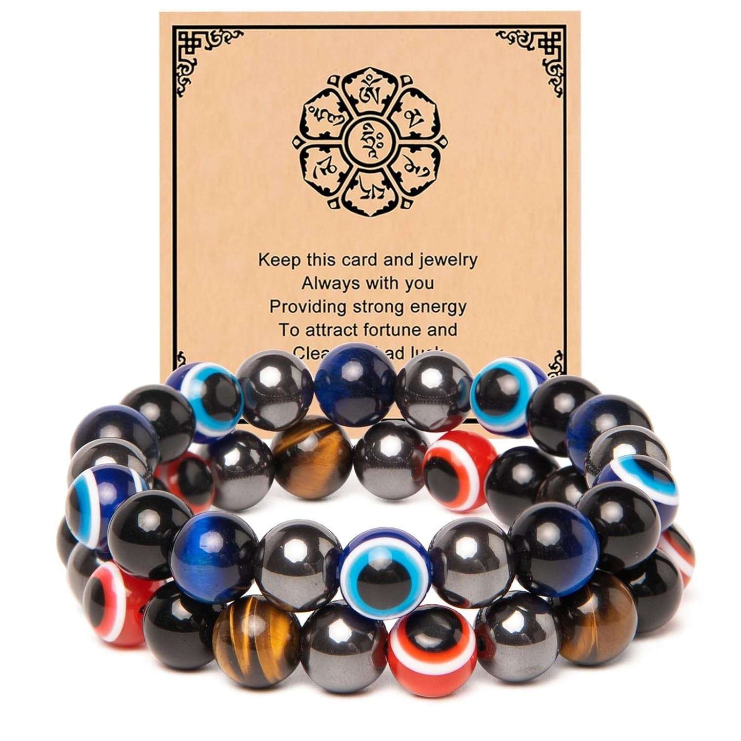 Natural agate stone bracelet, men's and women's magnet bracelet, handmade rope-woven black agate double-row devil's eye bracelet.