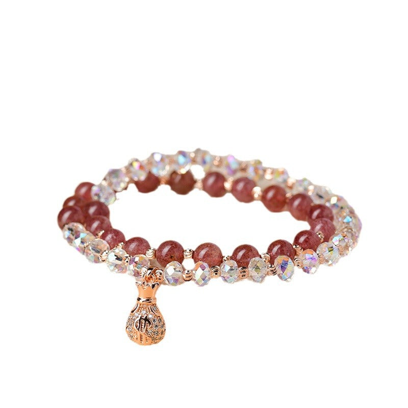 Crystal strawberry crystal double ring bracelet