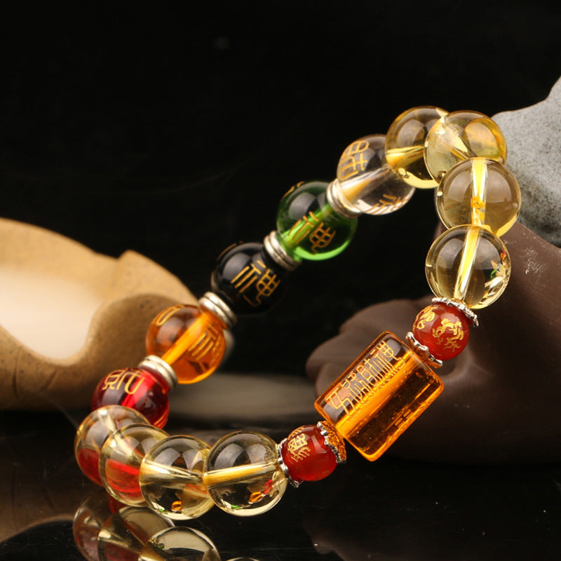 Natural citrine five-way God of Wealth bracelet, citrine five-element bracelet, citrine partial wealth bracelet
