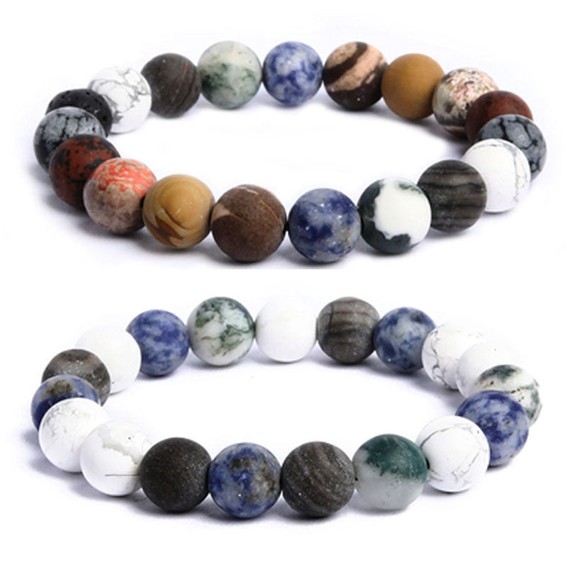 Eight planets universe galaxy matte natural stone handmade beaded bracelet heart world bracelet