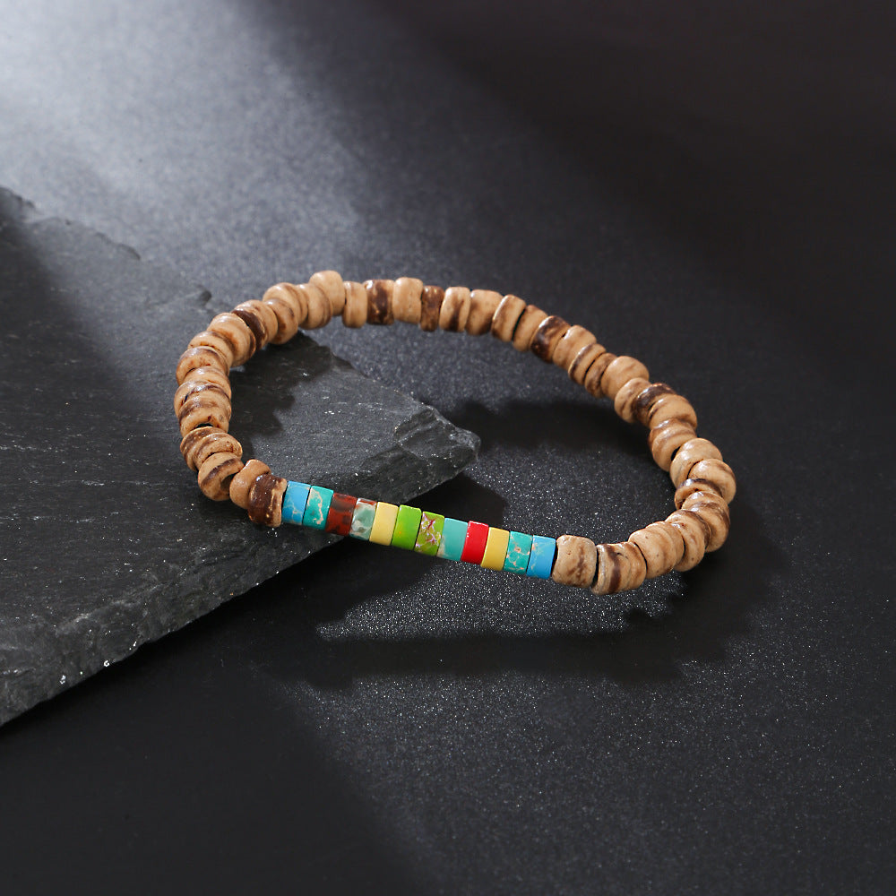 Free Today: Handmade Beaded Skull Bracelet Men's Turquoise Wood Bead Coconut Shell Bracelet Has a Healing Effect