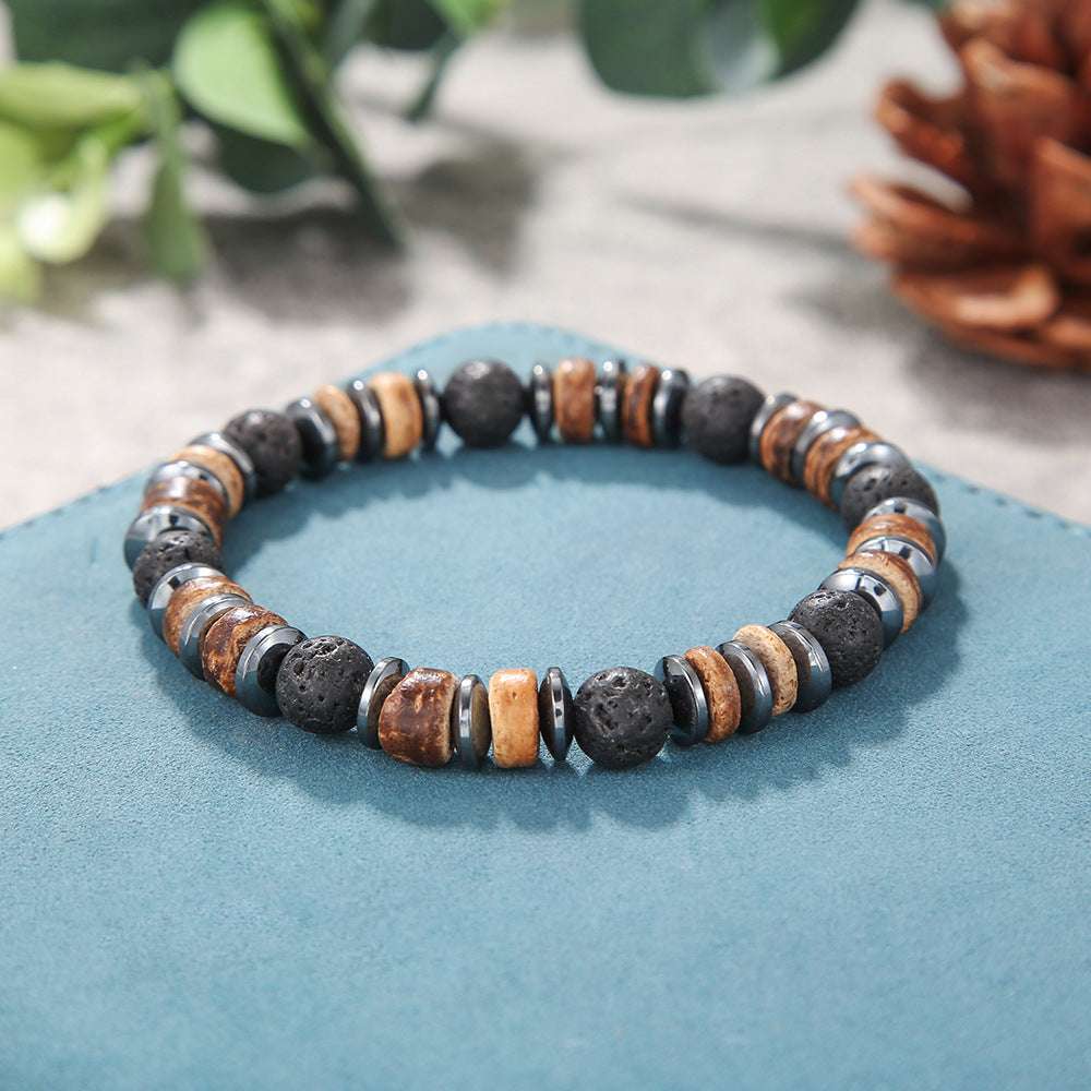 Free Today: Handmade Beaded Skull Bracelet Men's Turquoise Wood Bead Coconut Shell Bracelet Has a Healing Effect
