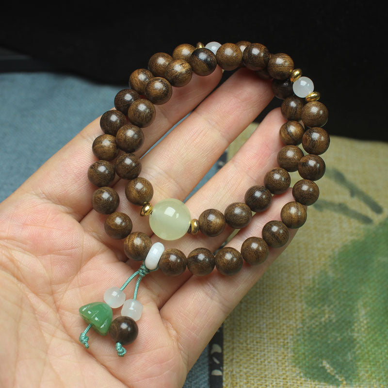 Sandalwood 0.8 bracelet, double-circle bracelet, couple jewelry, lotus pod pendant, Buddha bead, rosary.