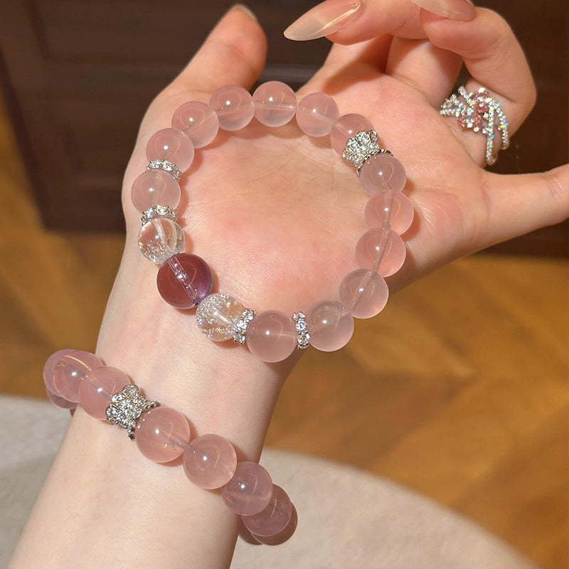 Ice through powder bracelet, peach blossom luck powder crystal bracelet, amethyst transfer bead women's model