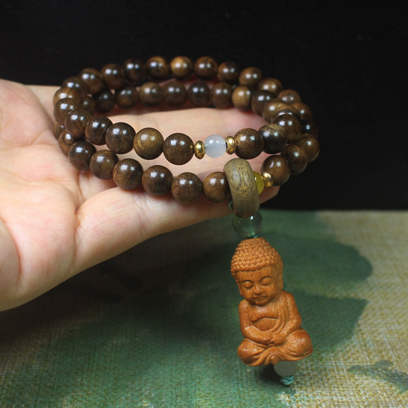 Sandalwood 0.8 bracelet, double-circle bracelet, couple jewelry, lotus pod pendant, Buddha bead, rosary.