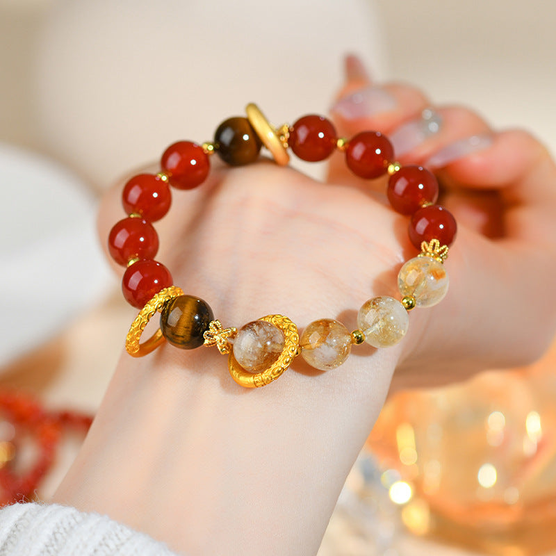Natural Huangta Crystal Jinba Crystal Bracelet for Men and Women's Premium Agate Citrine Golden Fa Crystal Lucky Bracelet