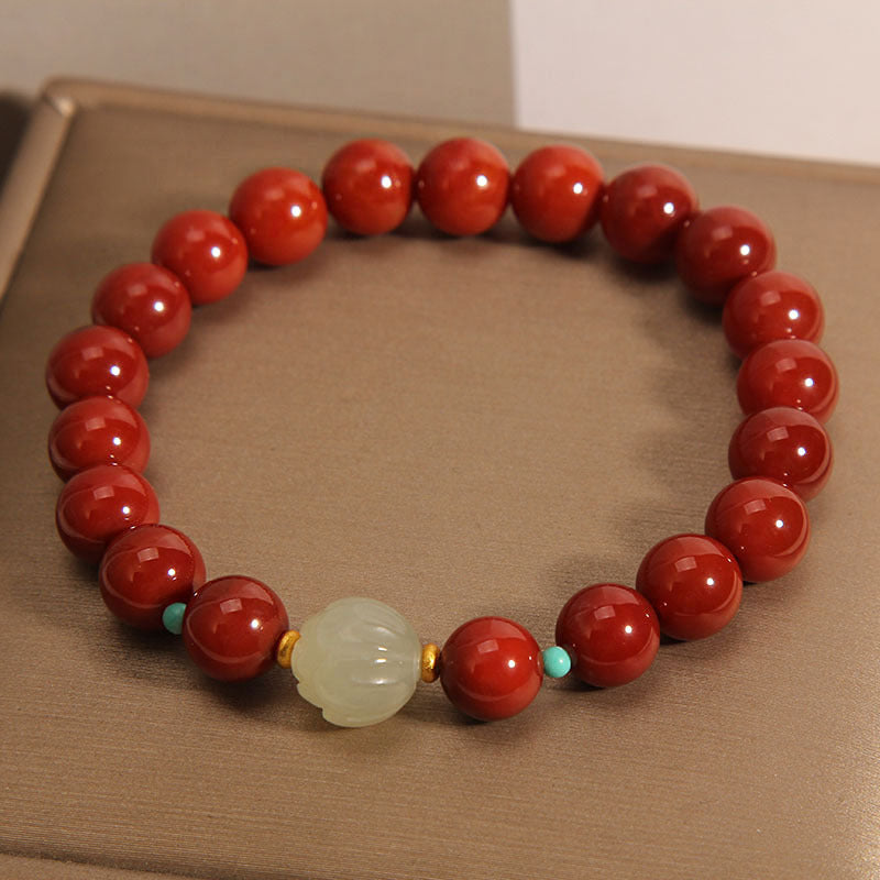 Natural Nanhong agate bracelet Hetian jade lotus bead women's bracelet gift