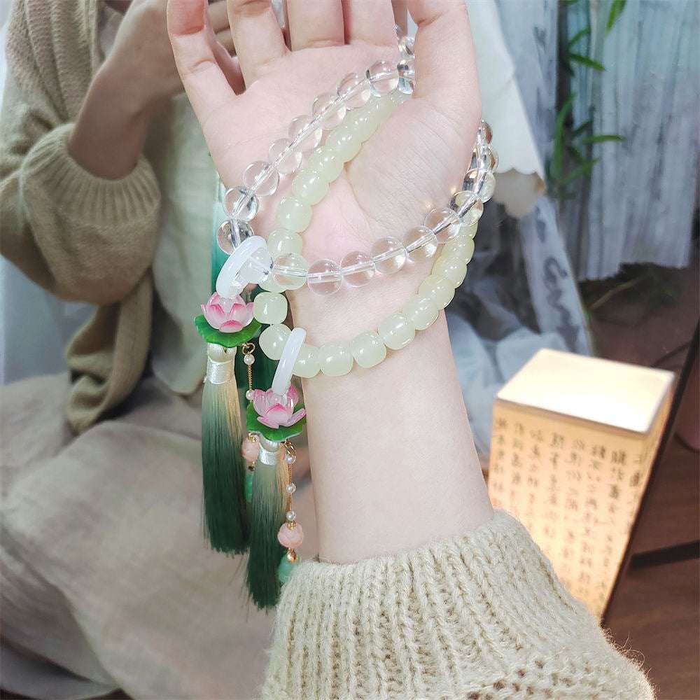 white opal eighteen children, handheld She Taicui Hanfu fringed hand twist antique bracelet for men and women