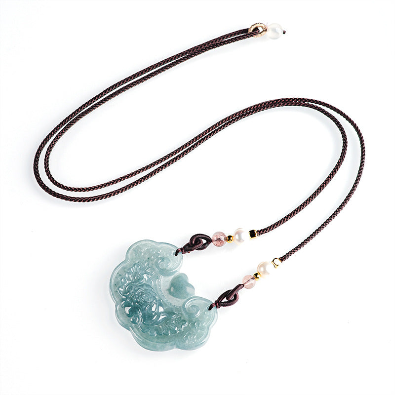 Jade blue water flowers bloom, wealth and auspiciousness, jade pendant, jade pendant, men's and women's safety pendant