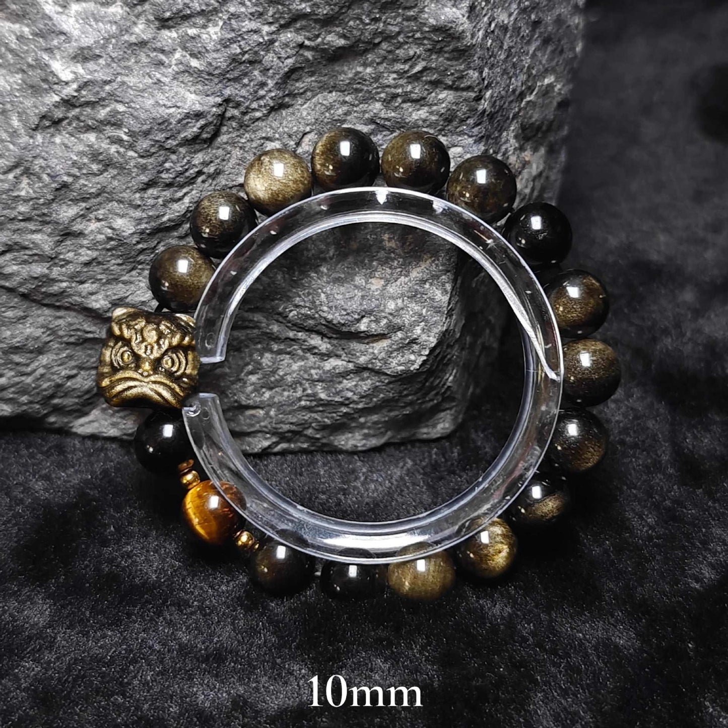 Natural silver obsidian bracelet lion dancing male and female couple Wenwan obsidian bracelet gold obsidian jewelry