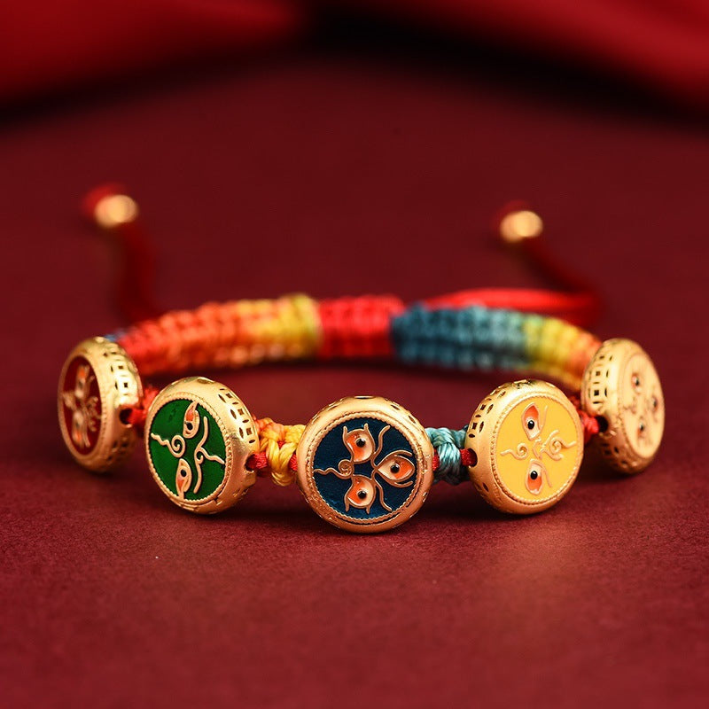Five-way God of Wealth Transfer Pearl Hand Braided Rope Couple the Year Amulet Bracelet