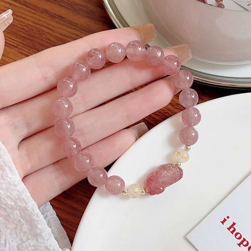 New Pixiu strawberry crystal bracelet gray moonlight crystal high-end light luxury color lucky transfer bracelet jewelry women