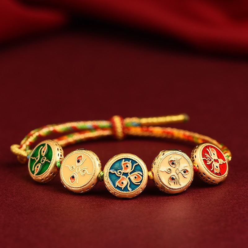 Five-way God of Wealth Transfer Pearl Hand Braided Rope Couple the Year Amulet Bracelet