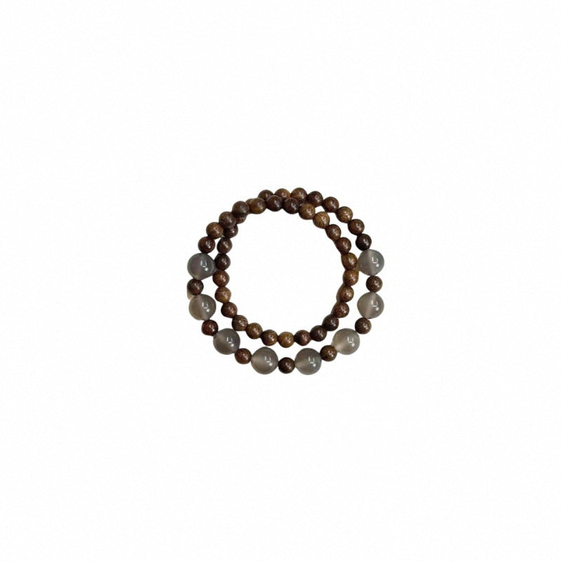 Golden silk sandalwood with smoke purple agate double circle women's beaded simple bracelet