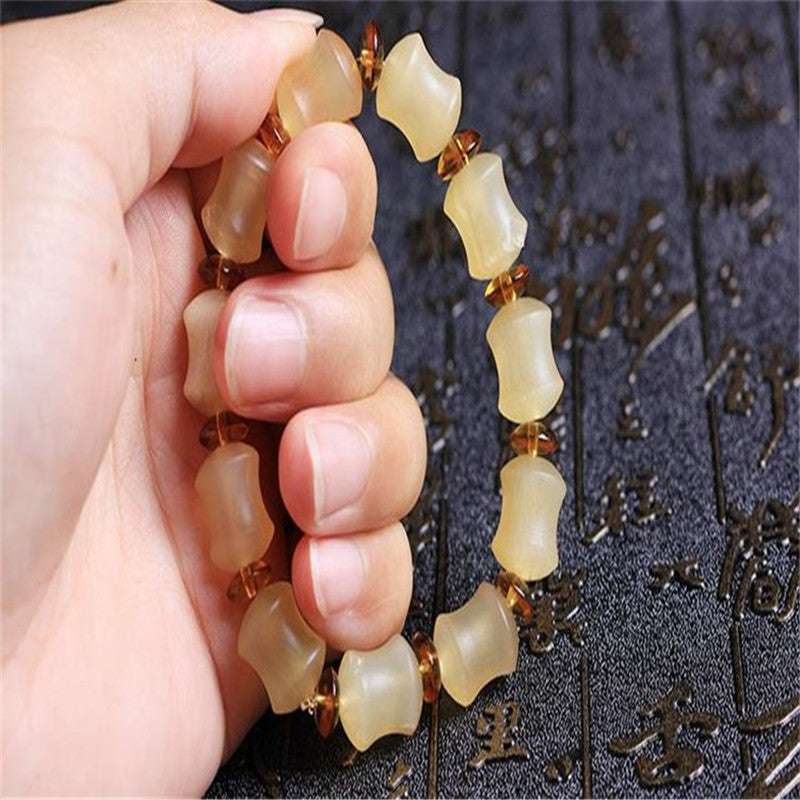 Croissant bamboo joint hand beads rosary beads Buddha beads bracelet men's women's bone concave beads blood silk Tibetan cultural play gift bracelet