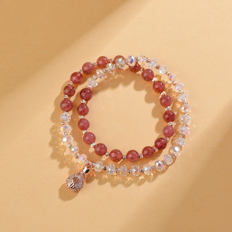 Crystal strawberry crystal double ring bracelet