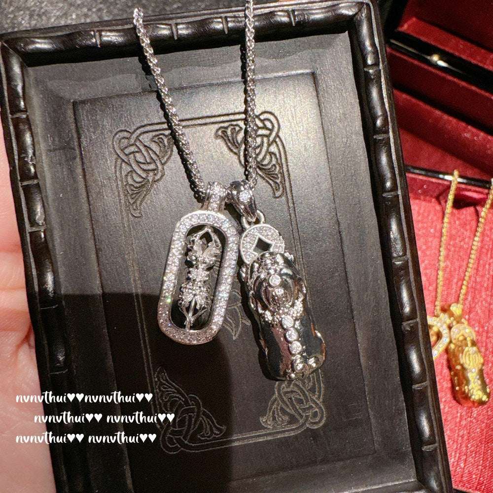 Ancient Taoist gold filigree chisel engraving vajra pestle Pixiu necklace, new Chinese style, Pixiu copper coins stacked with pendant chain