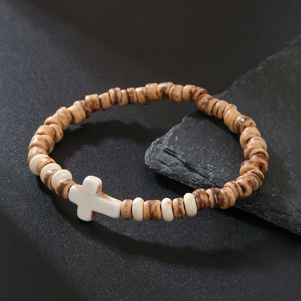 Free Today: Handmade Beaded Skull Bracelet Men's Turquoise Wood Bead Coconut Shell Bracelet Has a Healing Effect