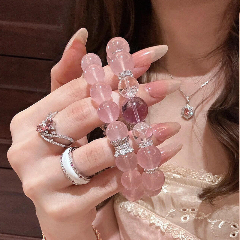 Ice through powder bracelet, peach blossom luck powder crystal bracelet, amethyst transfer bead women's model